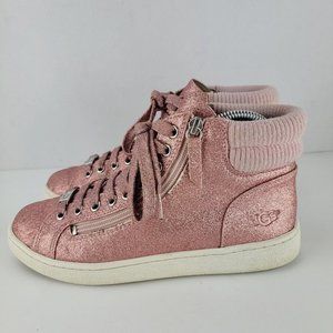 Ugg Womens Size 7.5 Olive Glitter Rib Knit Collar Pink High Top Sneakers 1096940